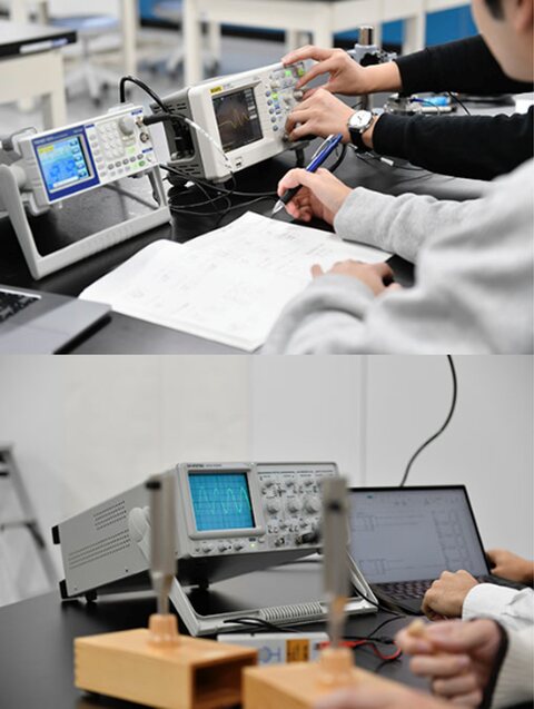 オシロスコープを用いた電気信号観察と音波観察